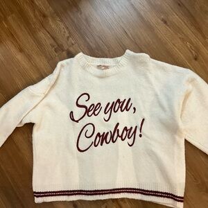 LIKE NEW Chic Cream Sweater with Maroon Script